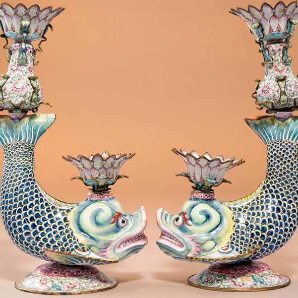Object of the Month - Canton Enamel Candlesticks Image
